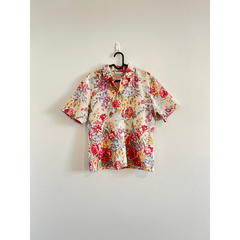 Vintage That's Me! Floral Short-Sleeve Button-Down Shirt 9/10 Cottagecore Grandm